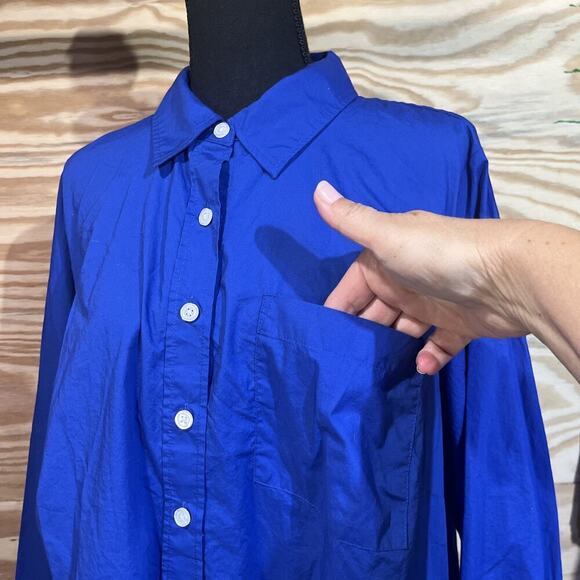 Talbots Plus Cotton Button Up Down Top Size 1X Royal Blue Office Mature Capsule - Picture 6 of 9